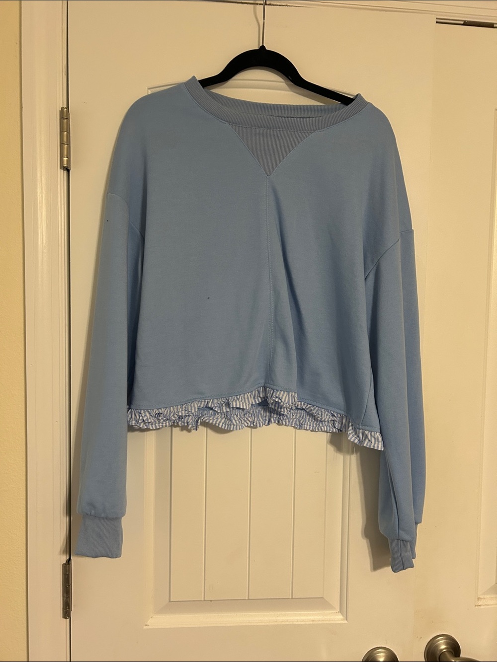 Amazon Pastel Blue Cropped Sweatshirt with Ruffle Hem and Skort Set
